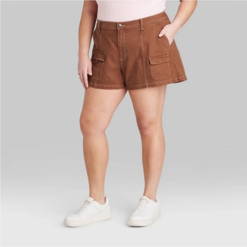 Wild Fable Brown Mid-Rise Utility Shorts Size Large NEW - Picture 4 of 7